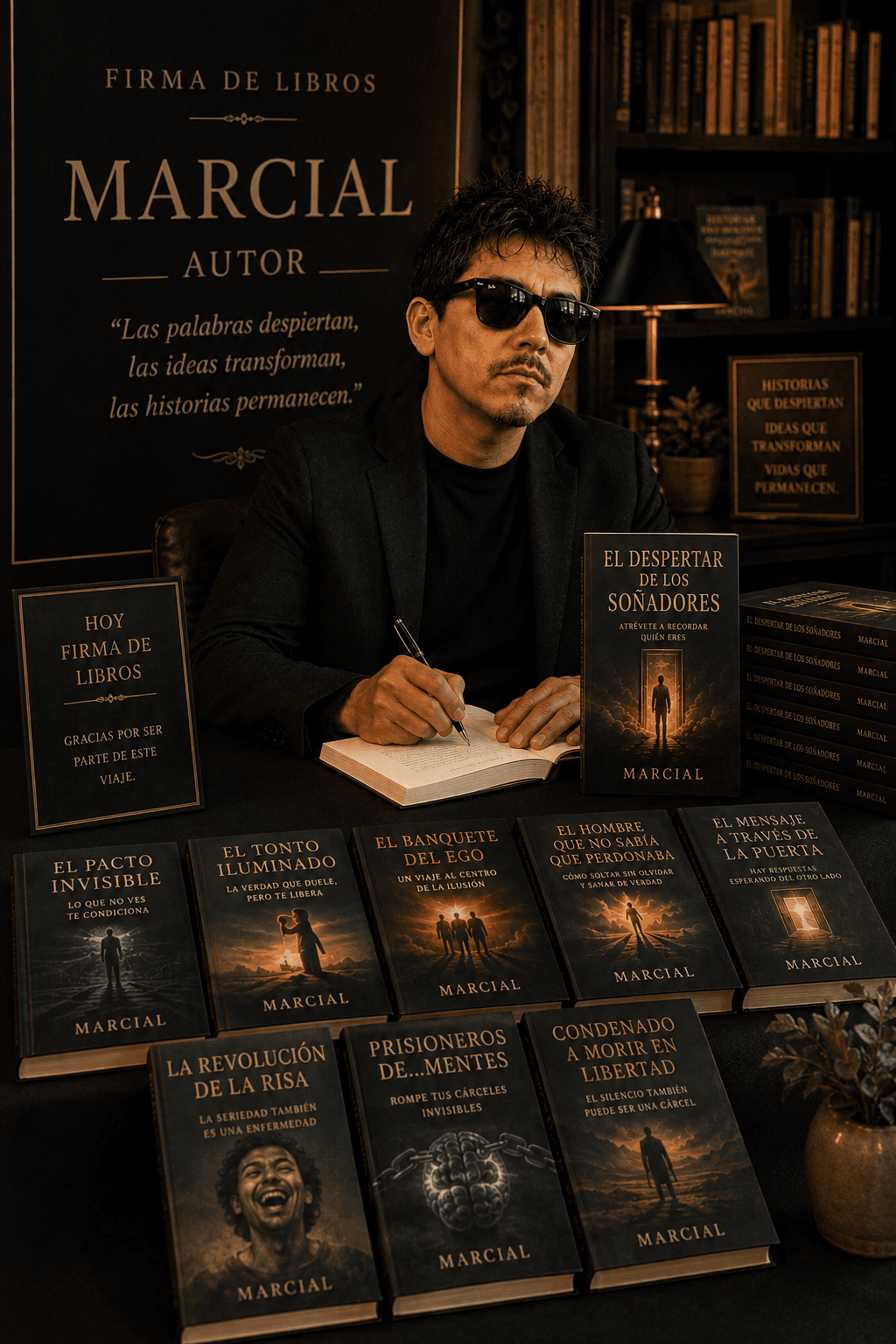 Marcial en una firma de libros